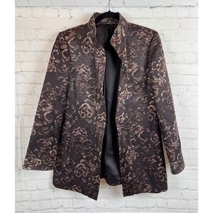 LINDA ALLARD ELLEN TRACY brown cotton silk quilted open front jacket blazer 8